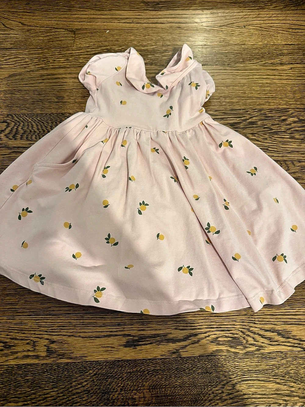Hanna Andersson Lemon Print Play Dress Pink Baby 3t